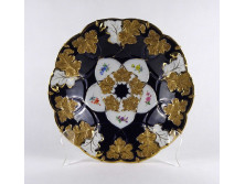 Antik, aranyozott, kobaltkék Meisseni porcelán dísztál 28 cm