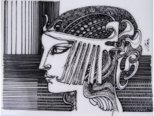 Hollóházi falikép Szász Endre STUDIÓ egyiptomi női portré eredeti dobozában 15 x 12 cm