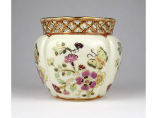 Nagyméretű, áttört szélű, vajszínű, pillangós Zsolnay porcelán kaspó 10 cm
