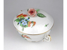 Régi virágmintás, kétfülű Herendi porcelán leveses csésze