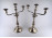 Antik, 800-as ezüst, nagyméretű, háromágú gyertyatartó asztali kandaláber pár 1374 g