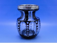Antik ezüst peremes csiszoltüveg váza