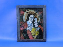 Antik üveg ikon Mária gyermekével