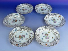 Antik finom porcelán vitrindísz tányér 6 db