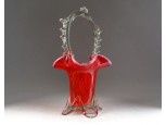 Régi muránói jellegű piros üveg kosár 22 cm