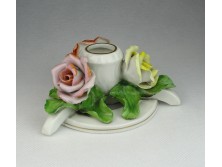 Régi Herendi porcelán 3 rózsás gyertyatartó